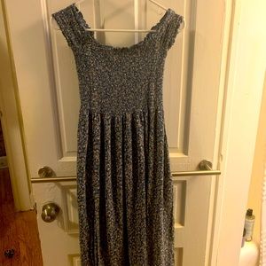 KImchi Blue blue dress with flowers off shoulder